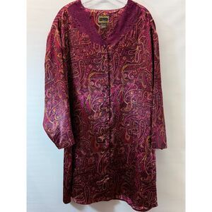 Solange Satin Size 18/20 Long-Sleeve Paisley Nightgown Button-Front Purple